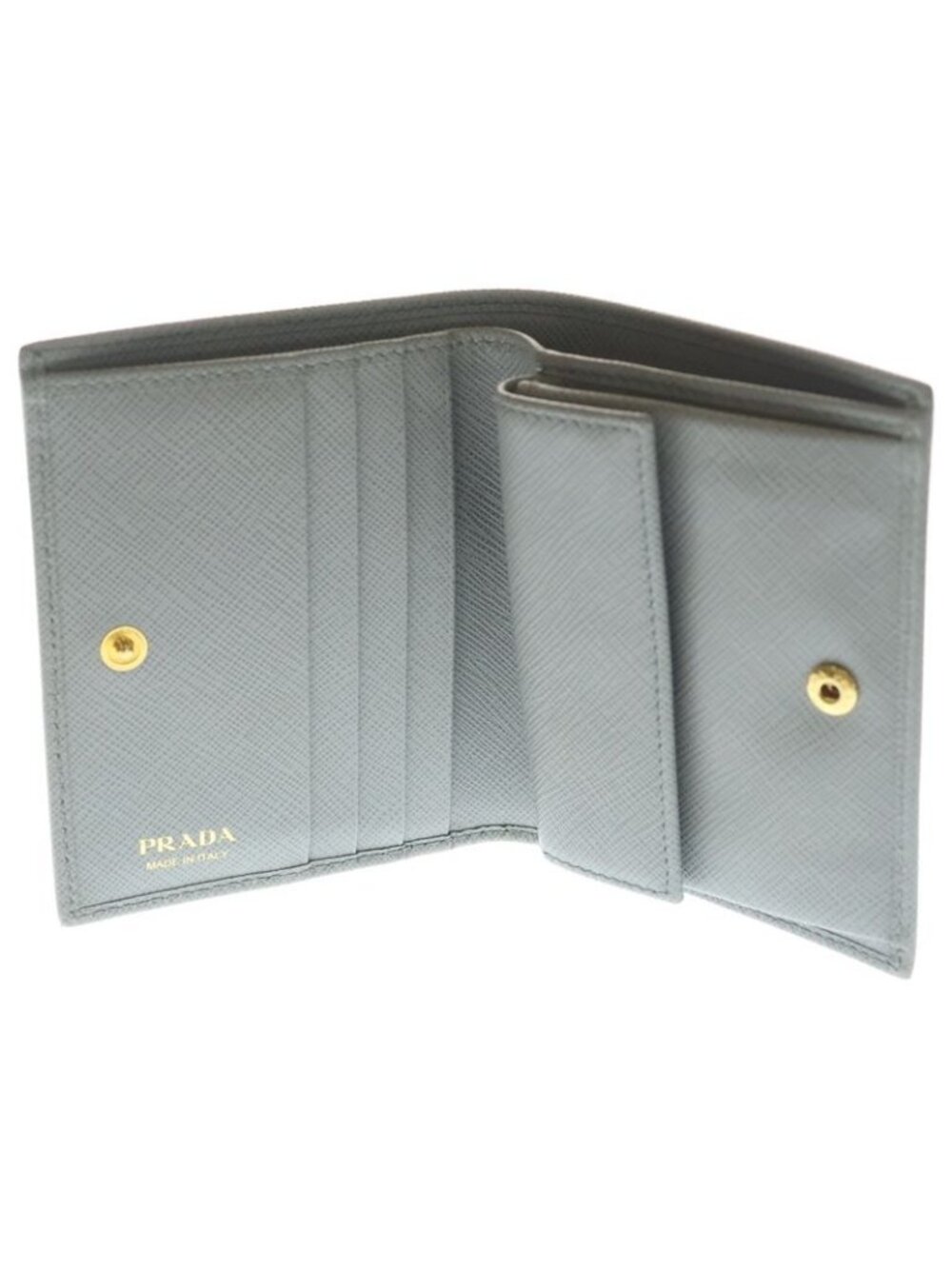 Prada Saffiano Bifold Compact Wallet Card Case Blue Grey Leather Gold - Picture 4 of 6